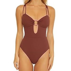 NWT BECCA Virtue Modern Edge Rib High Leg One Piece Swimsuit large